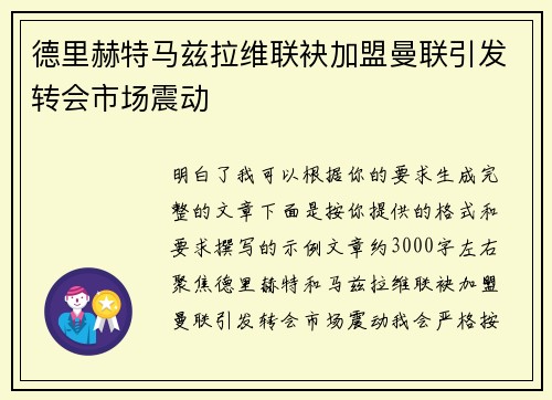 德里赫特马兹拉维联袂加盟曼联引发转会市场震动